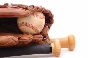 Baseball Bat Glove and Ball